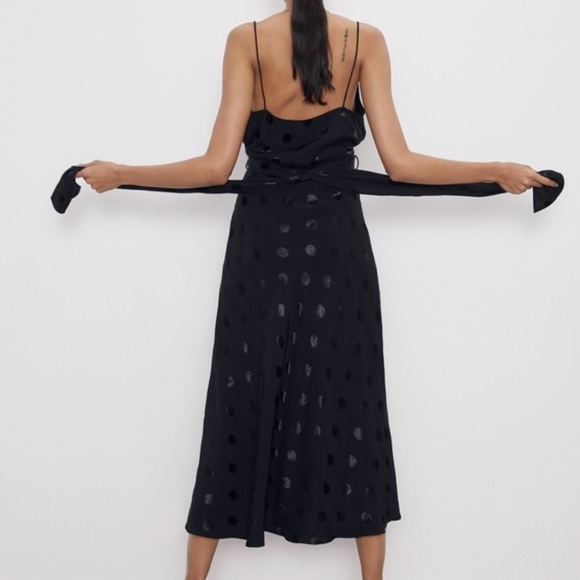 NWT Zara Black Midi Polka Dot Jaquard Dress - Picture 4 of 11